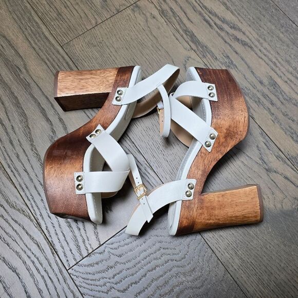 🆕️ Schutz Gaylah Leather & Wood Platform Sandals in White - Picture 10 of 13